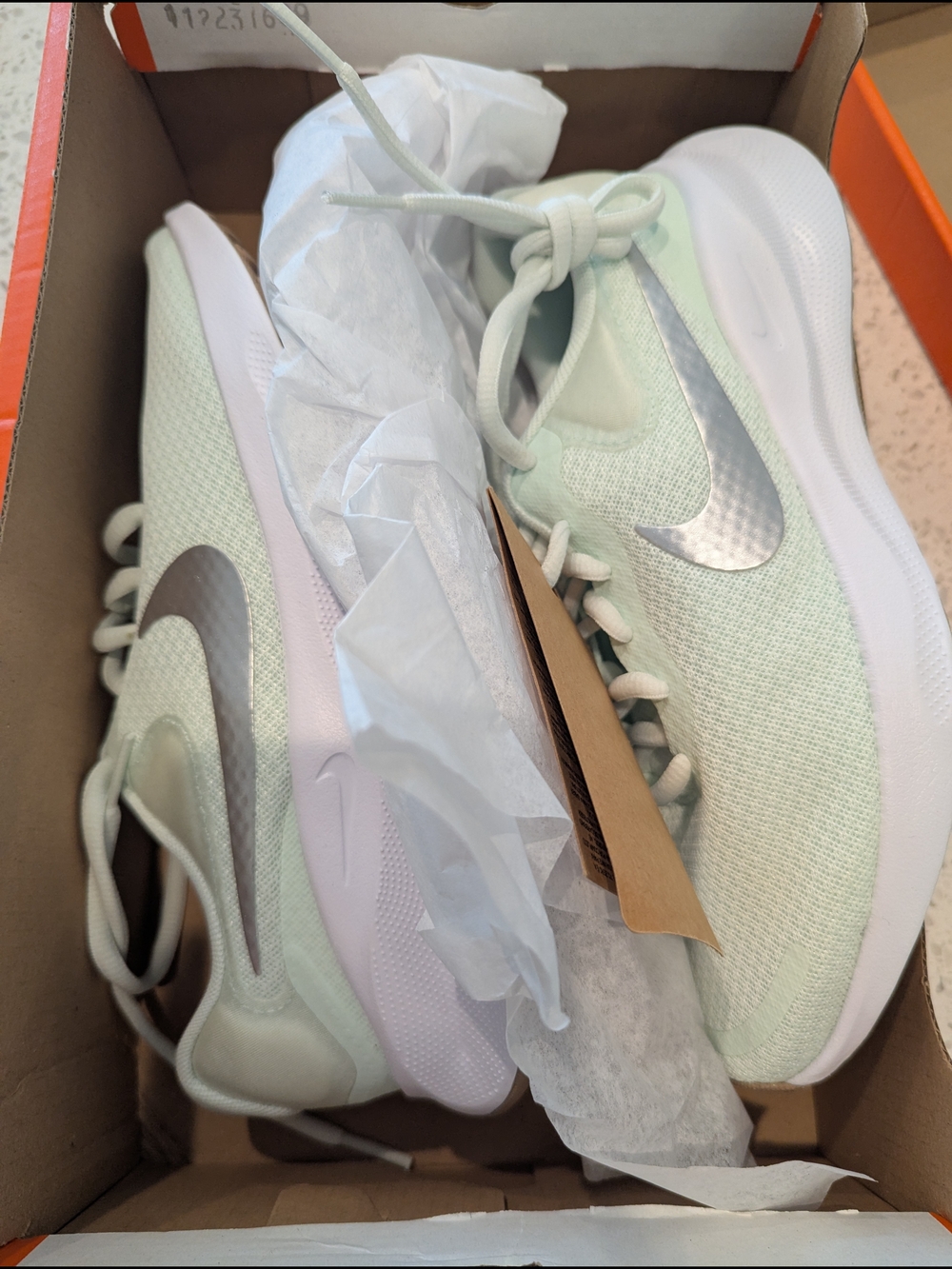 Nike Mint Green and White Women's Running Sneakers with Silver Swoosh